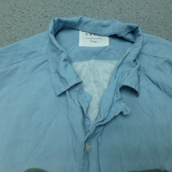 Duvin Shirt Mens Large Button Up Flamingo Blue Florida Beach Loop Collar - Picture 3 of 9